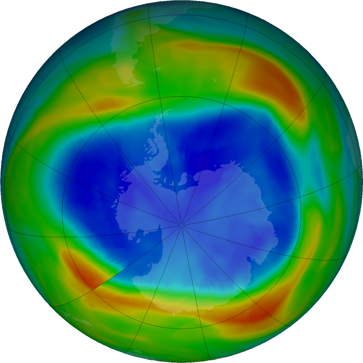 Antarctic ozone map for 29 August 2016